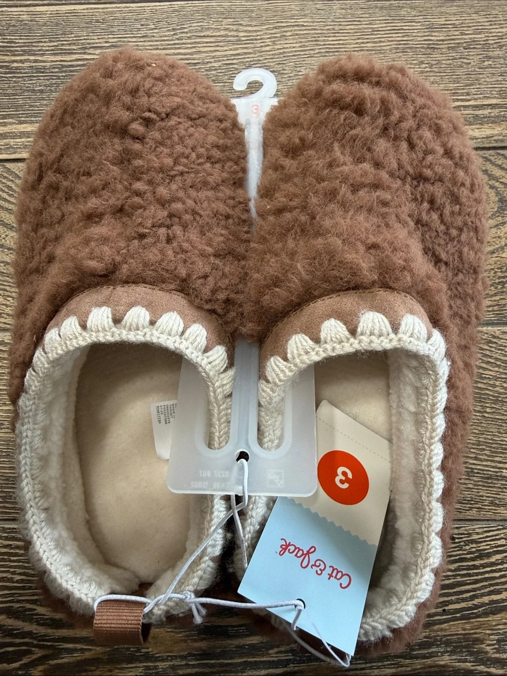 Cat & Jack Kids'‎ Brown Slippers Size 3 Soft Fleece Hard Soles
